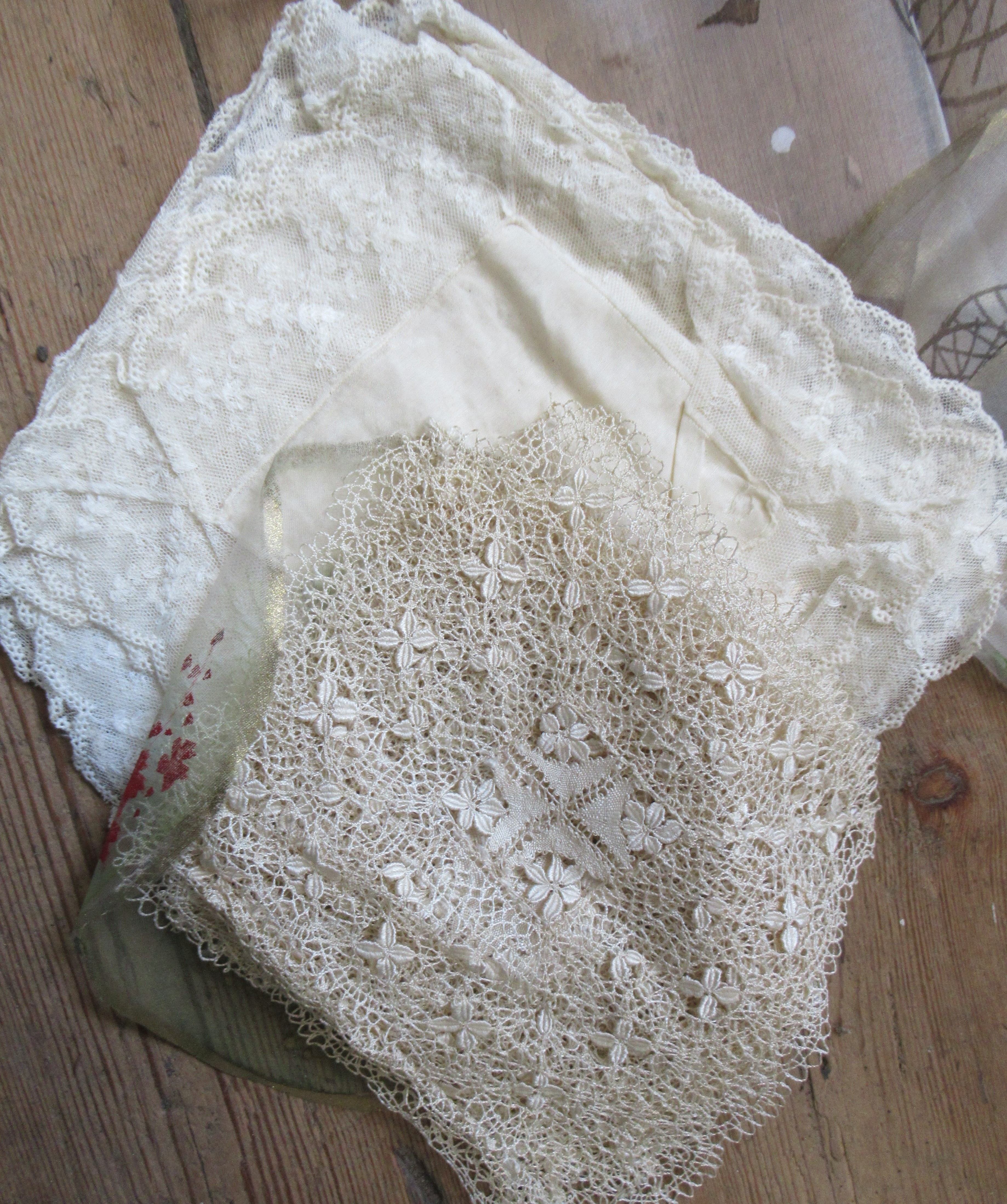 A box of silks and lace, some of the silks are decorated with Eastern figures - Image 5 of 5