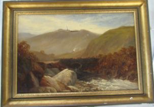 A collection of 19th century pictures, to include Thomas M Ash, oil landscape, J Harris print in