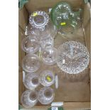 A box of assorted glassware, to include a green jug