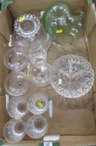 A box of assorted glassware, to include a green jug
