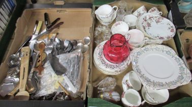 Two boxes of china and flatware