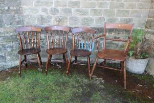 Three Elm country chairs and oak armchair