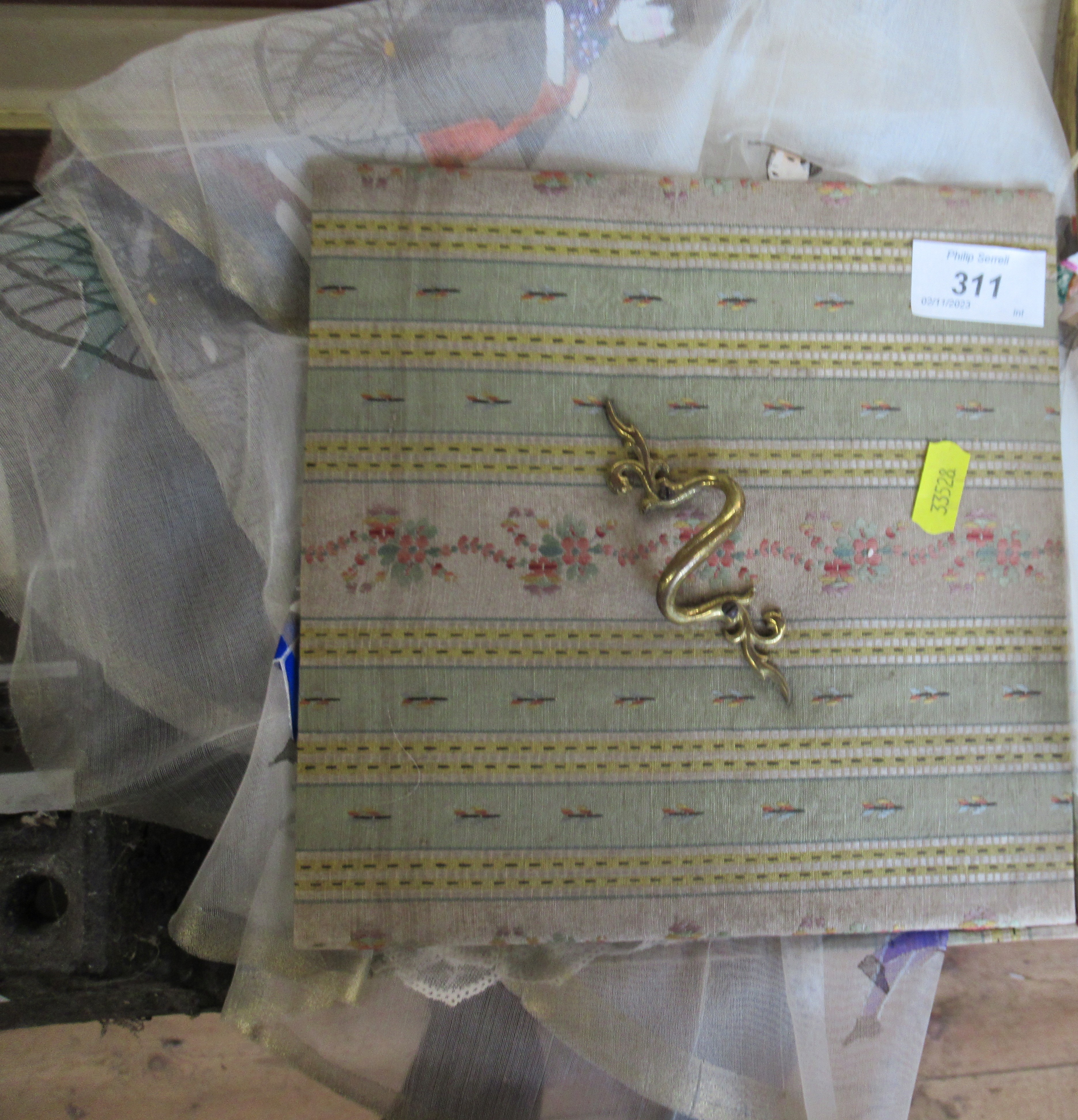 A box of silks and lace, some of the silks are decorated with Eastern figures - Image 4 of 5
