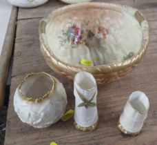 A collection of Royal Worcester blush ivory, to include a basket weave bowl, vases