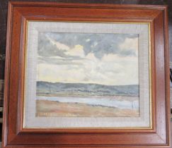 Alwyn Crawshaw, oil on board, estuary scene, 9.5ins x 11ins