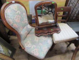 A 19th century showwood easy chair, together with a dressing table mirror and a single dining chair