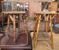 A bamboo octagonal display table, together with another bamboo occasional table