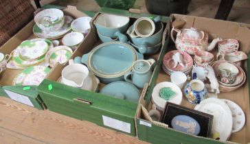 Three boxes of assorted china, including Minton, Denby, Jasparware etc