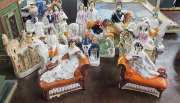 A collection of Staffordshire flatback figures, to include The Prince & Princess, Albert, Balmoral