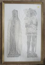 A brass rubbing, two figures, 35ins x 22ins
