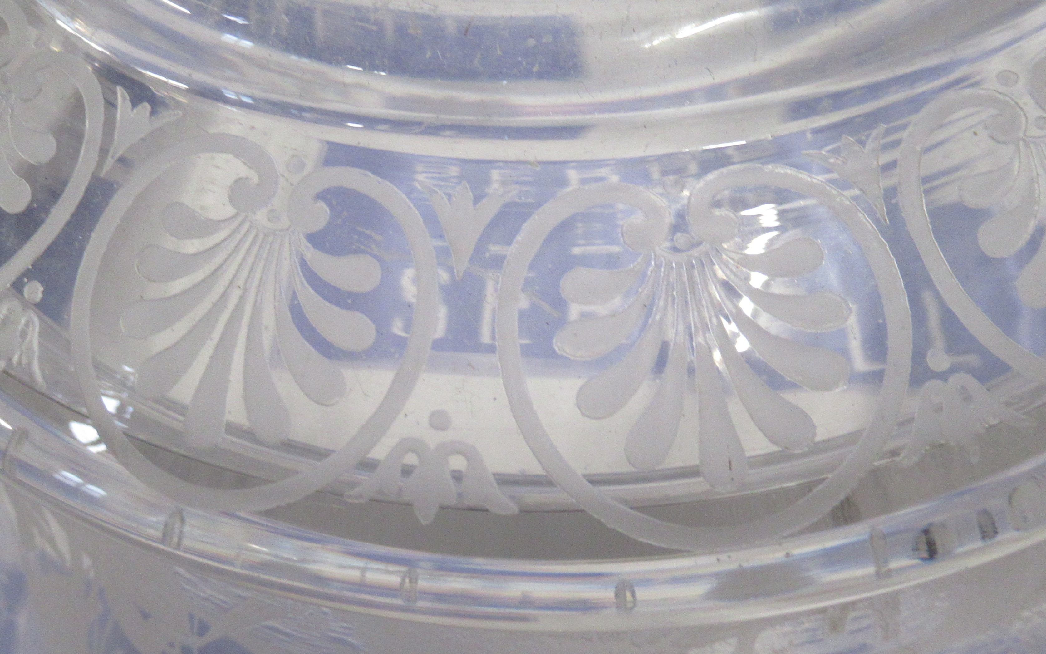 A glass bowl, with etched decoration of figures in boats and fishermen, diameter 12ins, height 6ins - Image 3 of 3