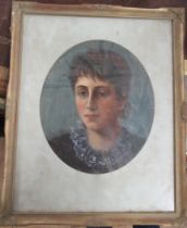 An oval oil, portrait of a woman, maximum diameter 13.5ins