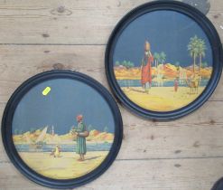 Two circular colour prints, Egyptian landscapes, diameter 11ins