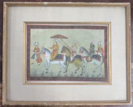 Indian School, colour print, figures on horseback, 6ins x 8.5ins