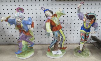 Three Continental porcelain figures, of jesters, height 8.5ins - All three are in good condition, no