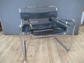 A Bauhaus style leather and chrome armchair