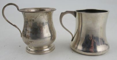 A small Walker & Hall silver baluster mug, together with another silver mug