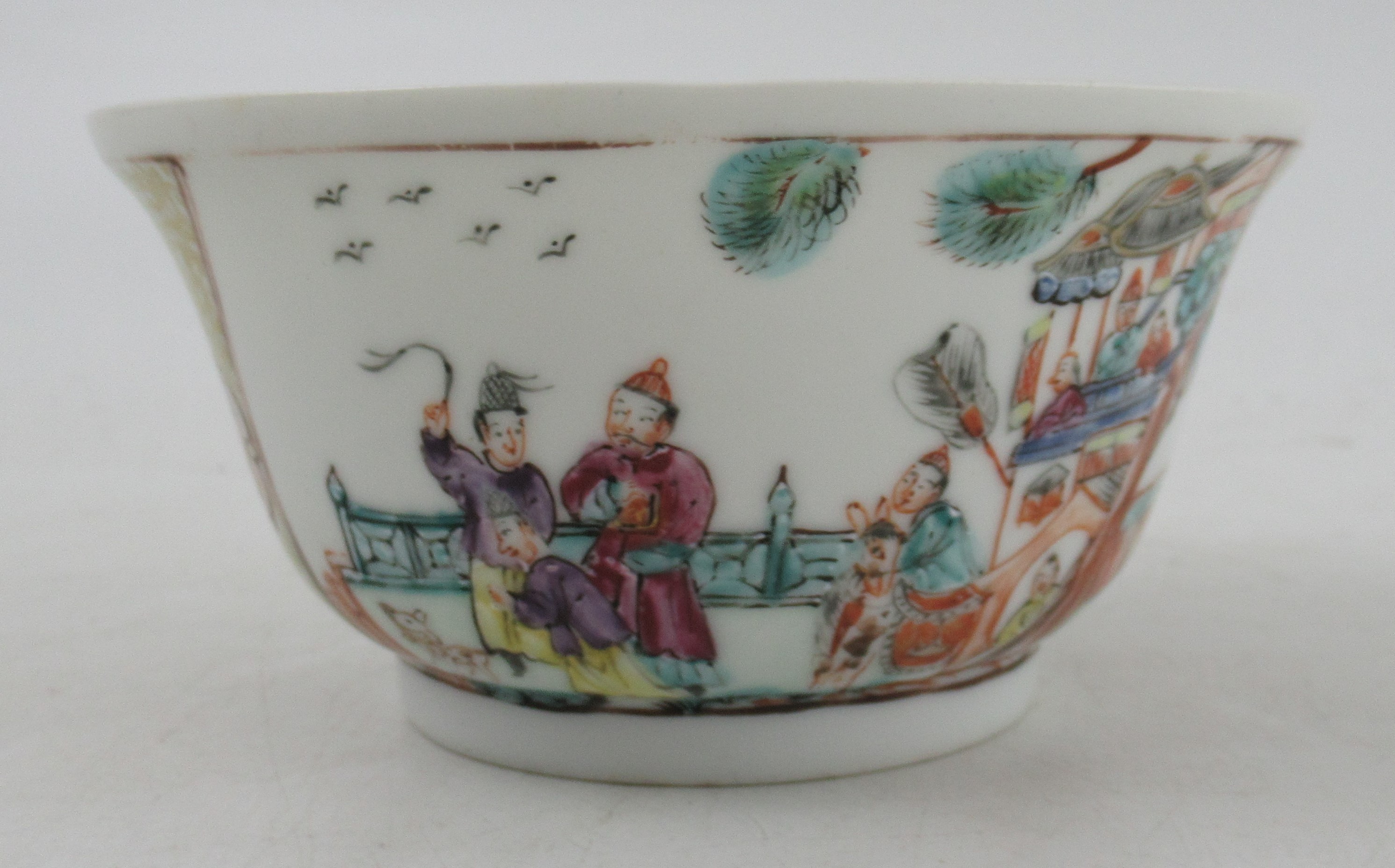 A Chinese porcelain bowl and a saucer, decorated with figures in landscape, diameter 4.5ins of both, - Image 4 of 5