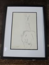 Bears signature Laura Knight, pencil sketch, circus girl with pony, 11ins x 7.5ins