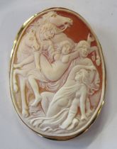 Luigi Delgatto, an 18ct gold framed oval cameo, with Classical subject, marked 750, maximum diameter