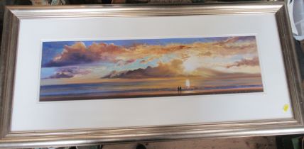 Duncan Palmer, oil, evening beach scene, 7.5ins x 28.5ins