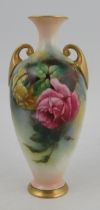 A Royal Worcester vase, decorated with roses by Lander, height 8ins Condition Report: No obvious