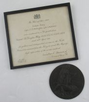 A death plaque, presented to Caradoc Trevor Davis Berrington, together with a framed certificate for