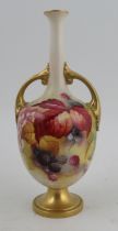 A Royal Worcester pedestal vase, decorated with autumnal fruits and leaves by Kitty Blake, shape