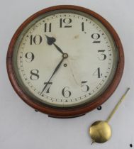 A 19th century mahogany cased fusee wall clock, maximum diameter 15ins