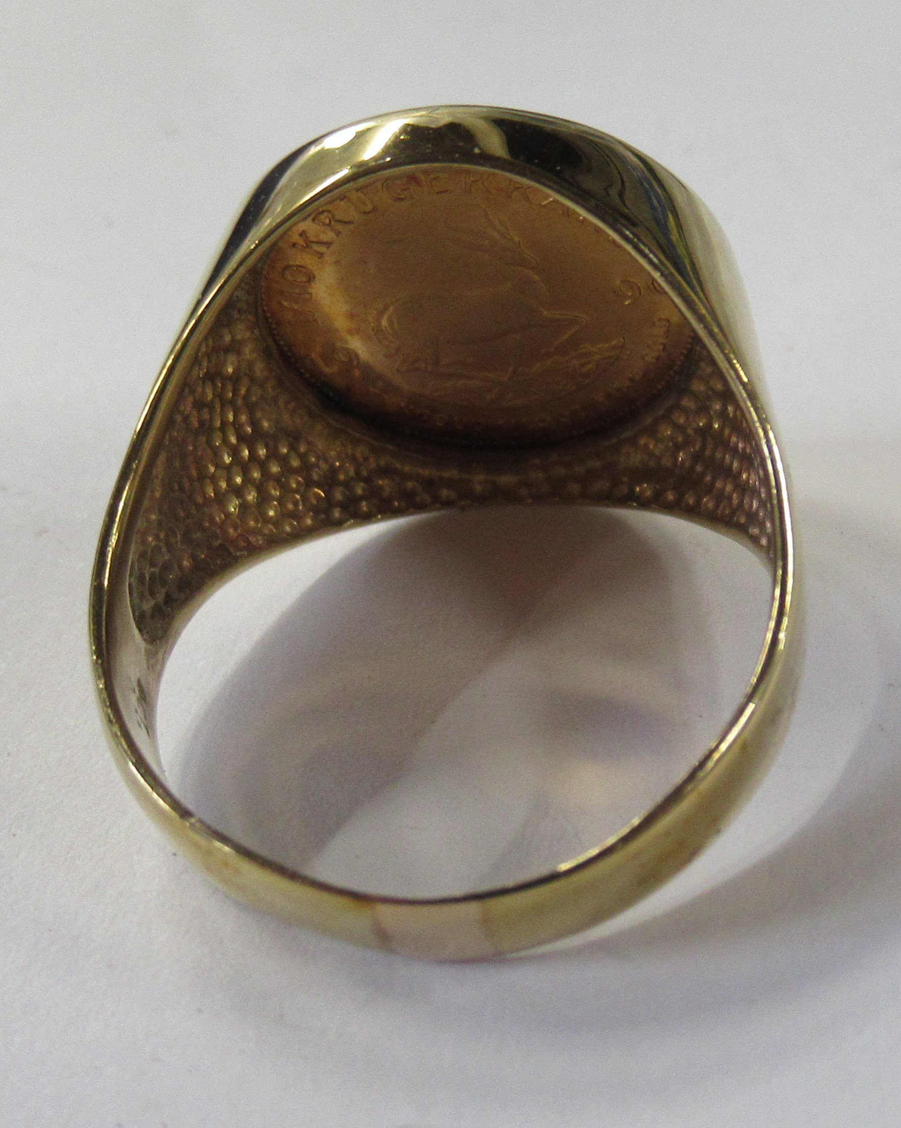 A 9ct ring, set 1/10 oz South African Krugerrand, dated 1990 - Image 2 of 3