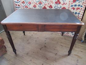 A 19th century mahogany writing table raised on turned legs 48ins x 30ins, height 29ins