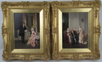 Henry Gillard Glindoni,/Glendoni,  pair of oil on boards, interior scene with figures in classical