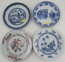 Four 18th century/19th century blue and white and Imari decorated plates, together with an 18th