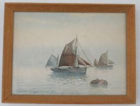 William Shepherd, watercolour, Brixham trawlers, dated 1926, titled "Brixham fishing smacks" to back