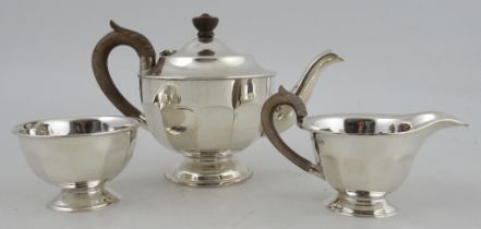 A three piece silver tea set, Sheffield 1960, weight 22oz all in