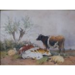 Frederick E Valter, watercolour,  Cattle and Sheep, 13ins x 17ins
