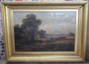 A pair of 19th century English School oil on canvas, rural landscape with figures and animals,