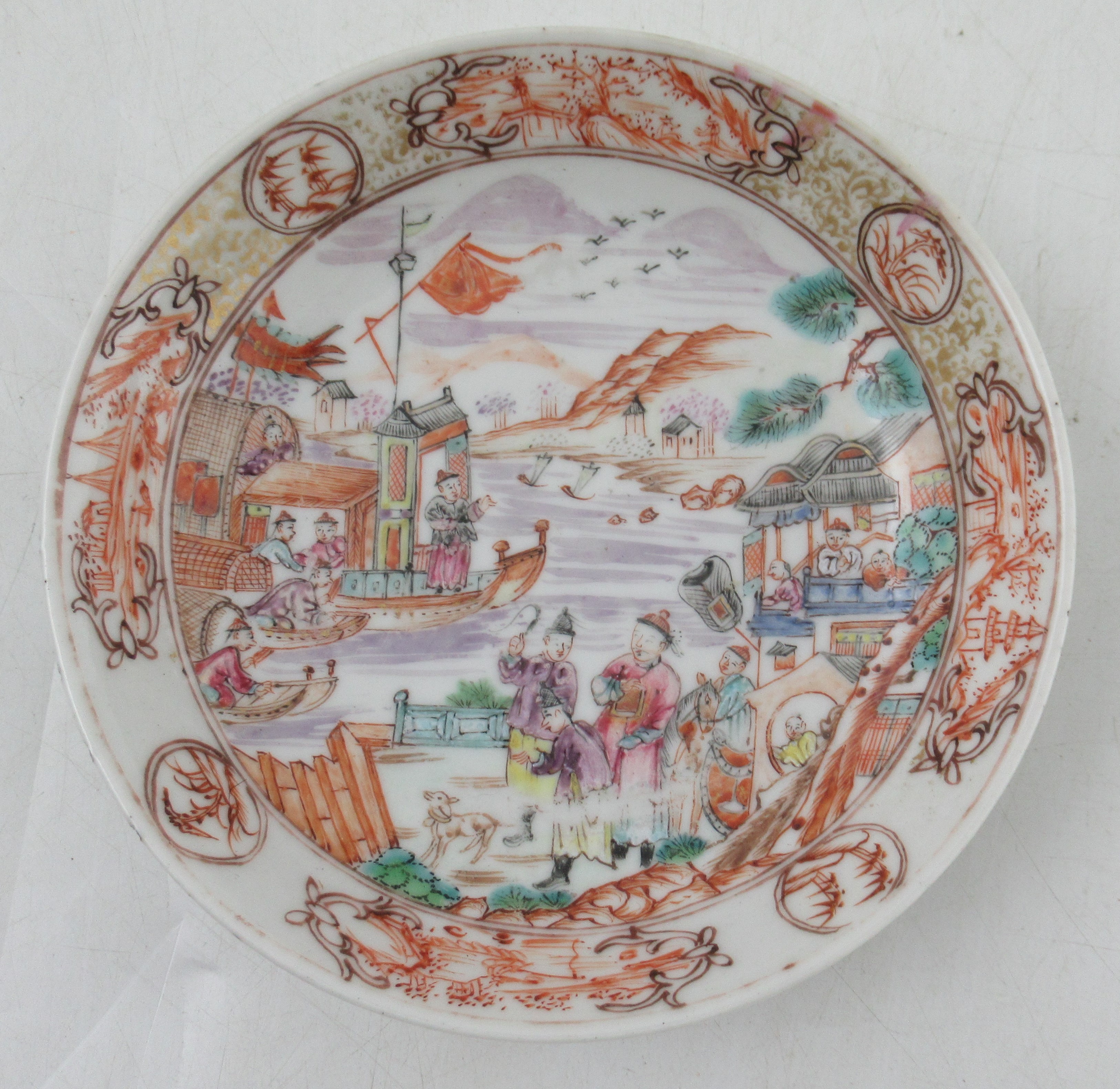 A Chinese porcelain bowl and a saucer, decorated with figures in landscape, diameter 4.5ins of both, - Image 2 of 5