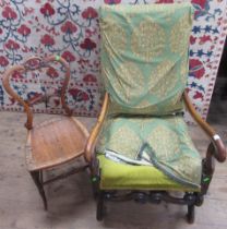 A 19th century carved open armchair af, together with an Edwardian bedroom chair