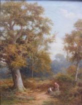 JB Noel, oil on canvas, Gathering wood or Eastnor Castle, 17.5ins x 13.5ins