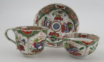 An 18th century Worcester porcelain trio, comprising tea cup, tea bowl and saucer, decorated with