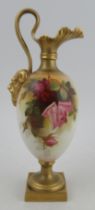 A Royal Worcester ewer, decorated with roses by W Austin, shape number 1144, height 11ins