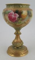 A Royal Worcester pedestal vase, the quarter lobed body decorated roses, shape number 1813, height