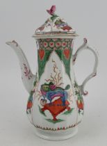 An 18th century Worcester porcelain coffee pot, decorated with the Dragon in Compartments pattern,
