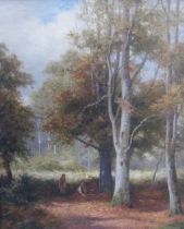 JB Noel, oil on canvas, Gathering wood or Eastnor Castle, 17.5ins x 13.5ins