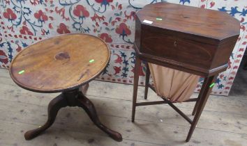 A 19th century mahogany sewing table, together with a 19th century mahogany occasional table/ cut