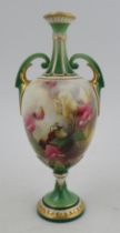 A Royal Worcester pedestal vase, decorated with sweet peas by W Powell, height 8.5ins Condition