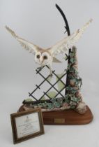 A Royal Worcester limited edition model, Barn Owl Tyto Alba by David Fryer, with plinth and