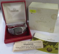 A stainless steel Omega constellation automatic wrist watch, with date aperture, in box with