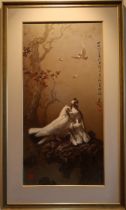 Lee Man Fong, oil, doves in trees, signed with character marks and seal, 40ins x 20ins together with